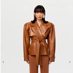 VEGAN LEATHER CROPPED TRENCH JACKET